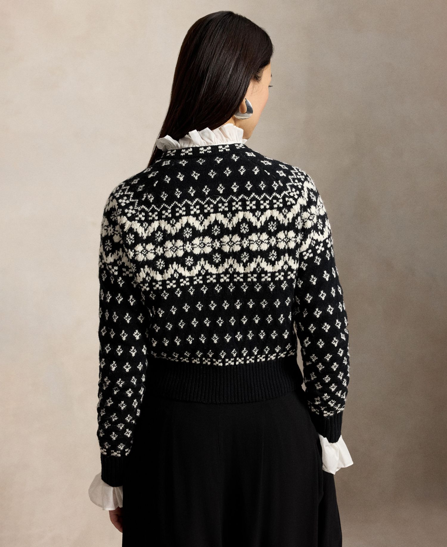 Women's Fair Isle Crewneck Cropped Wool-Cotton Blend Cardigan