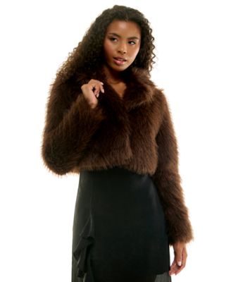 Juniors' Long-Sleeve Cropped Faux-Fur Shrug Jacket