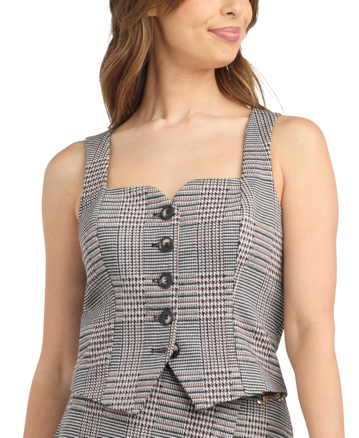Bcx Juniors' Double-knit Plaid Square-neck Vest In Color 3