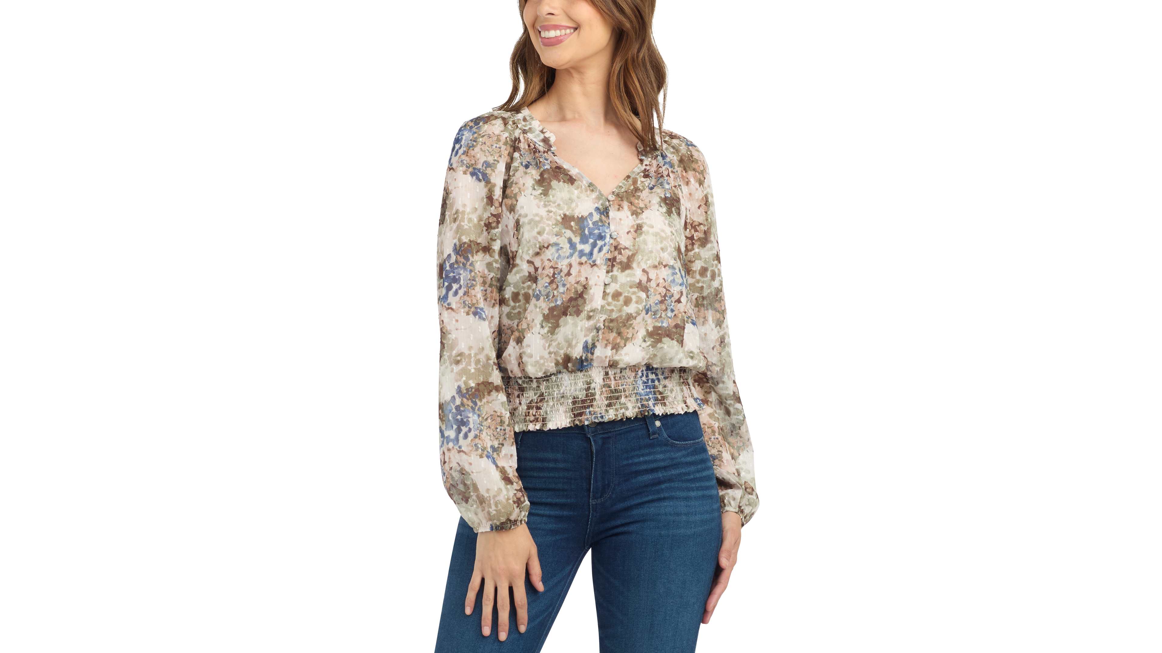 Bcx Juniors' Print Sheer Long-Sleeve Blouse
