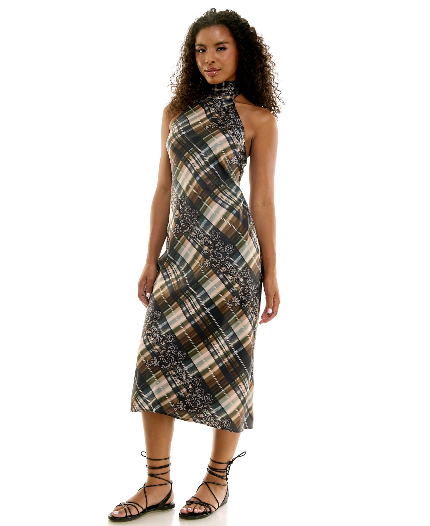 Women's Halter Satin Midi Dress