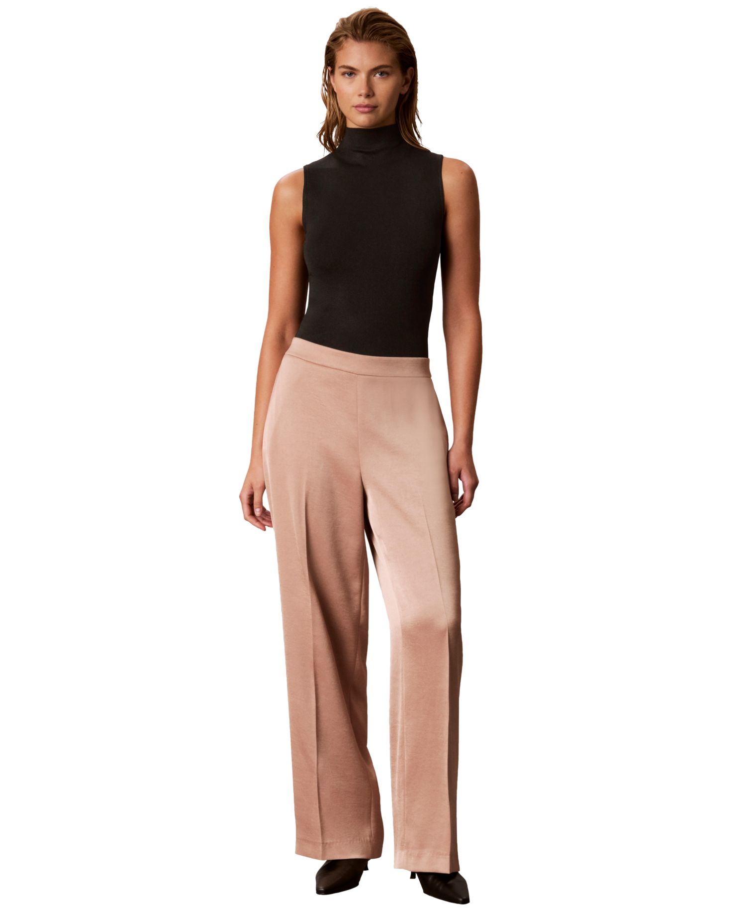 Women's Pull-On Wide-Leg Satin Pants