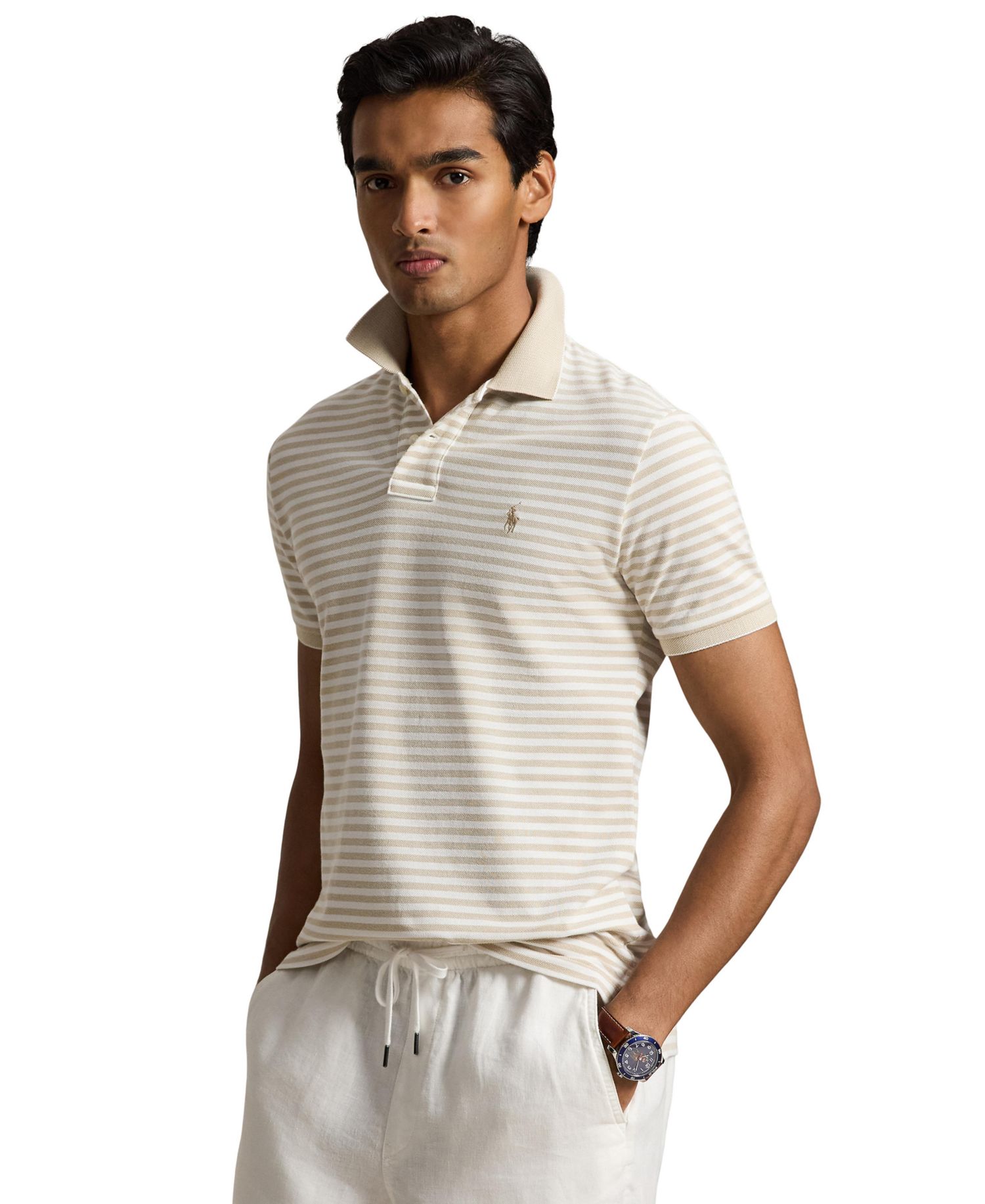 Men's Classic-Fit Striped Mesh Polo Shirt