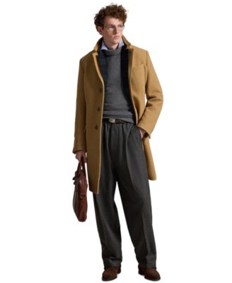 Men's Tailored Fit Lightweight Wool-Blend Melton Topcoat