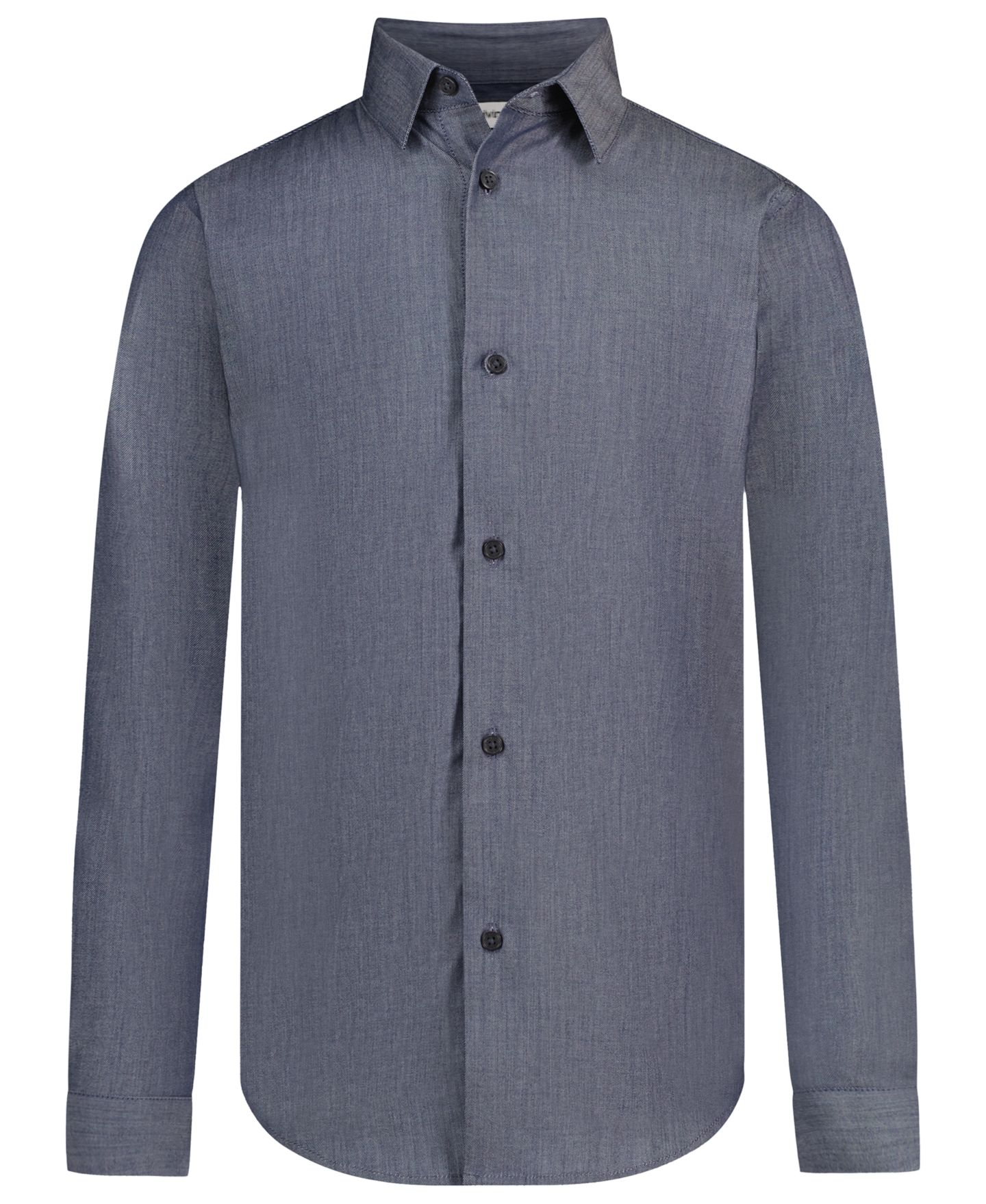 Рубашка Calvin Klein Stretch Chambray Cotton-Blend Long-Sleeve Dress Shirt для мальчиков, цвет: Тёмный синий — фото 1