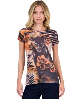 Women's Panther Orchid R3 Sub Animal-Print Crewneck Short-Sleeve T-Shirt