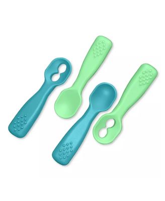 Silicone Baby Spoons First Stage Baby Feeding Spoons Stage 1 and Stage 2-4pcs (Green & Blue)