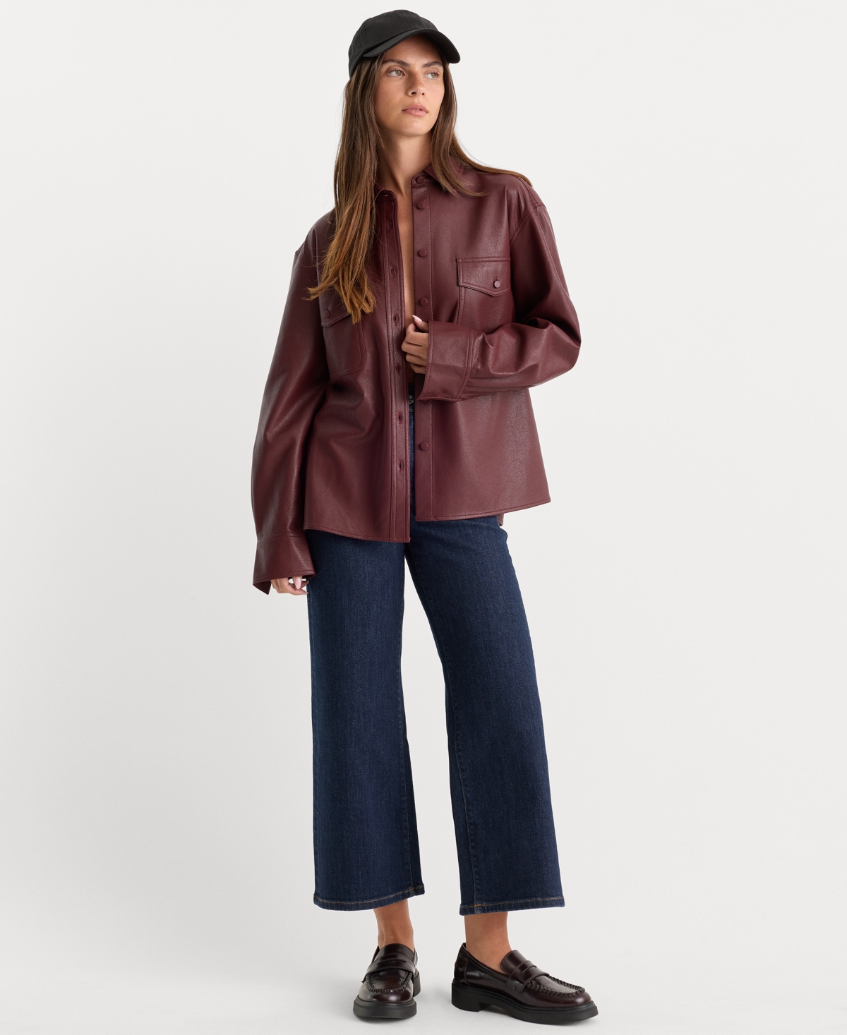 Good American Women's Better Than Leather Long-Sleeve Collared Button Down Shirt