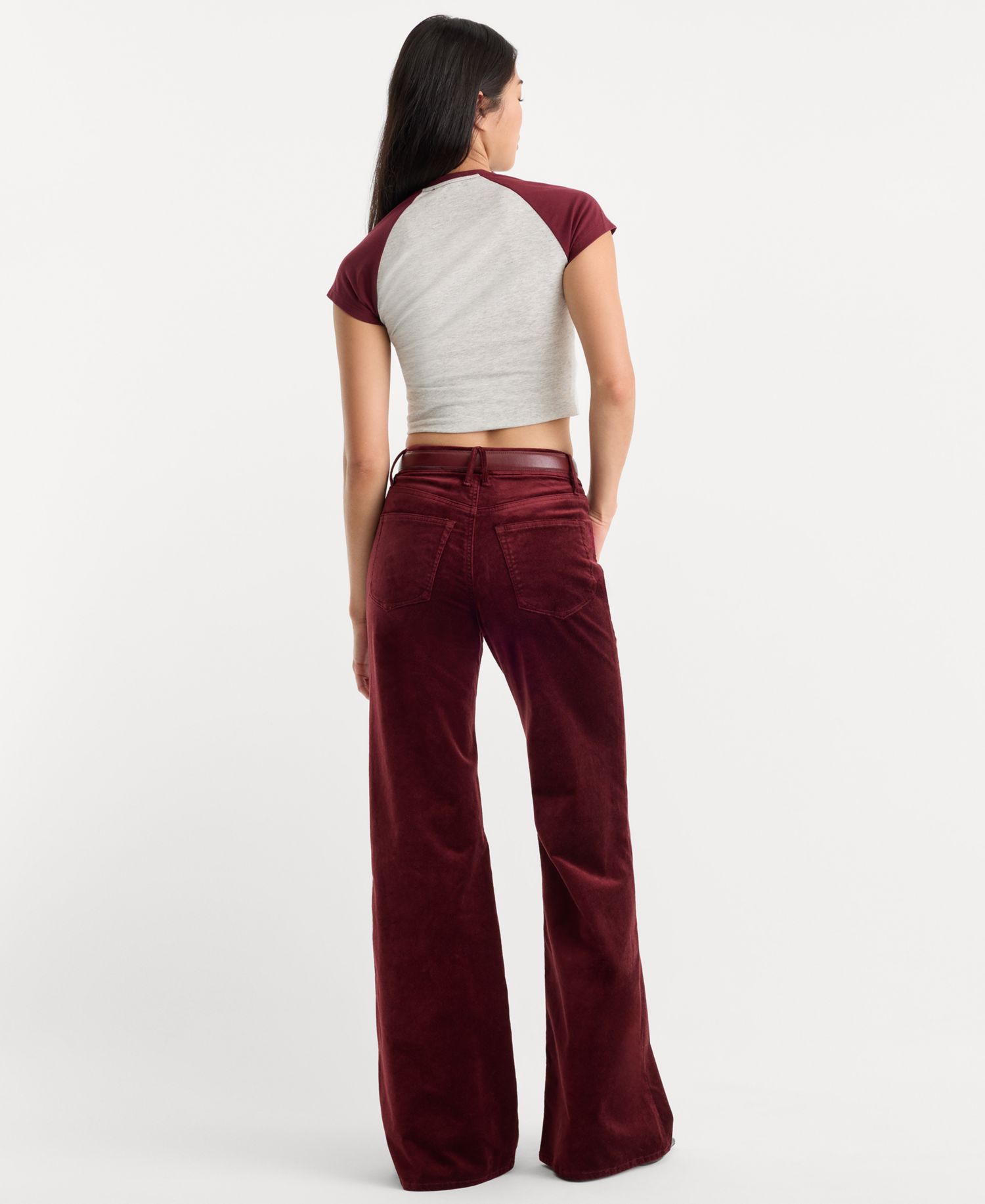 Women's Good Waist High-Waisted Wide-Leg Velvet Palazzo Jeans