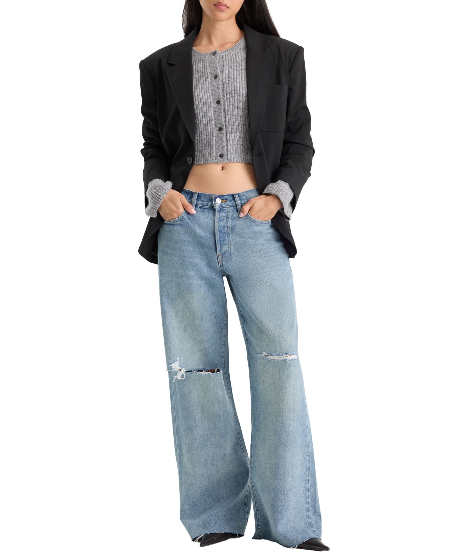 Women's Vintage Low Slung Baggy Destructed Jeans