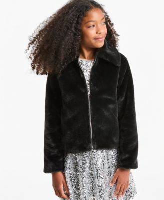 Girls' XS-XL Solid Faux-Fur Jacket