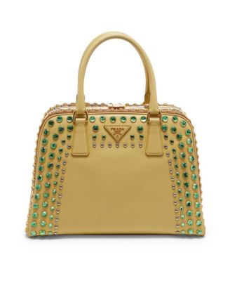 Women's Pyramid Stud and Crystal Embellished Saffiano Leather Satchel