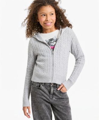 Girls' XS-XL Ultrasoft Cable Zip Up Hooded Full-Zip Sweater