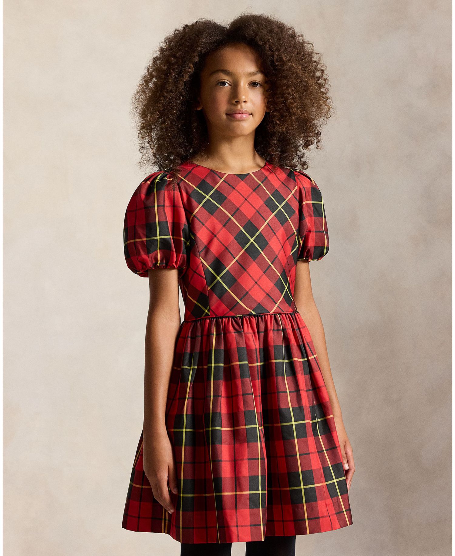 Girls' 7-16 Plaid Short-Sleeve Taffeta Dress