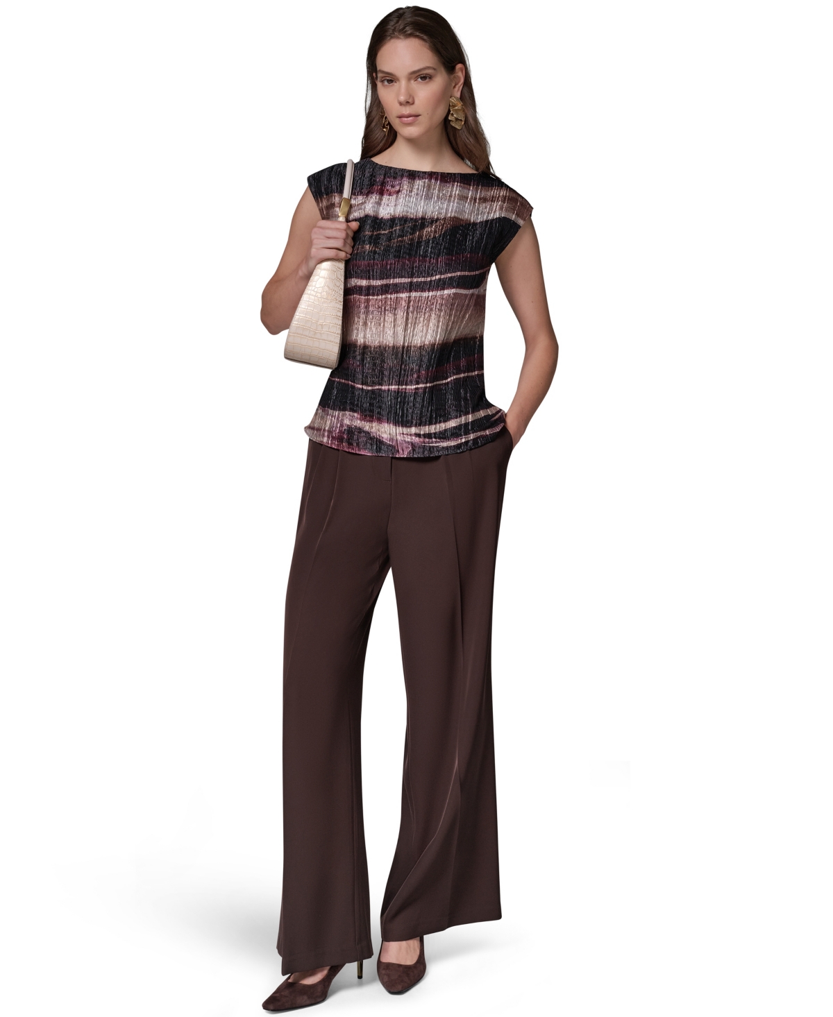 Donna Karan New York Women's Sleeveless Boat-Neck Striped Blouse