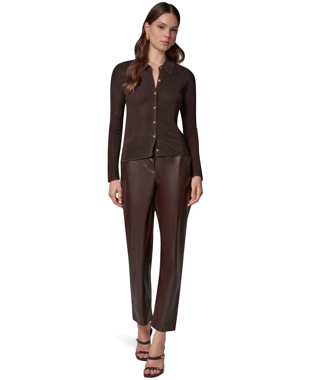 Donna Karan New York Women's DK920 Long-Sleeve Fitted Polo Shirt