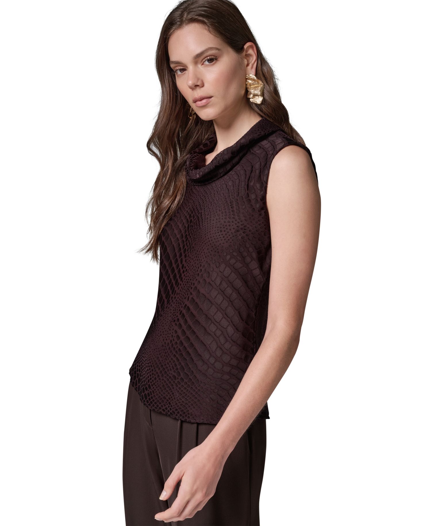 Women's Snake-Print Sleeveless Cowl-Neck Blouse