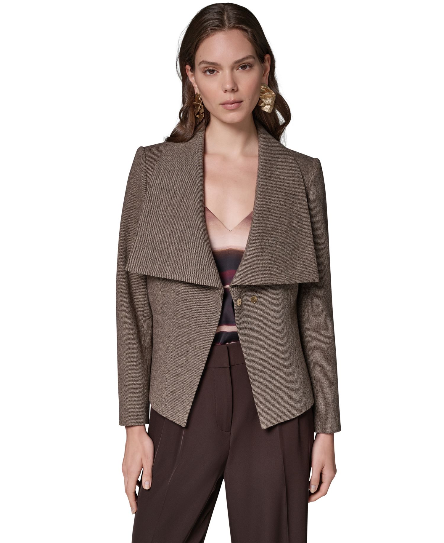 Women Cropped Shoulder-Padded Belted Blazer