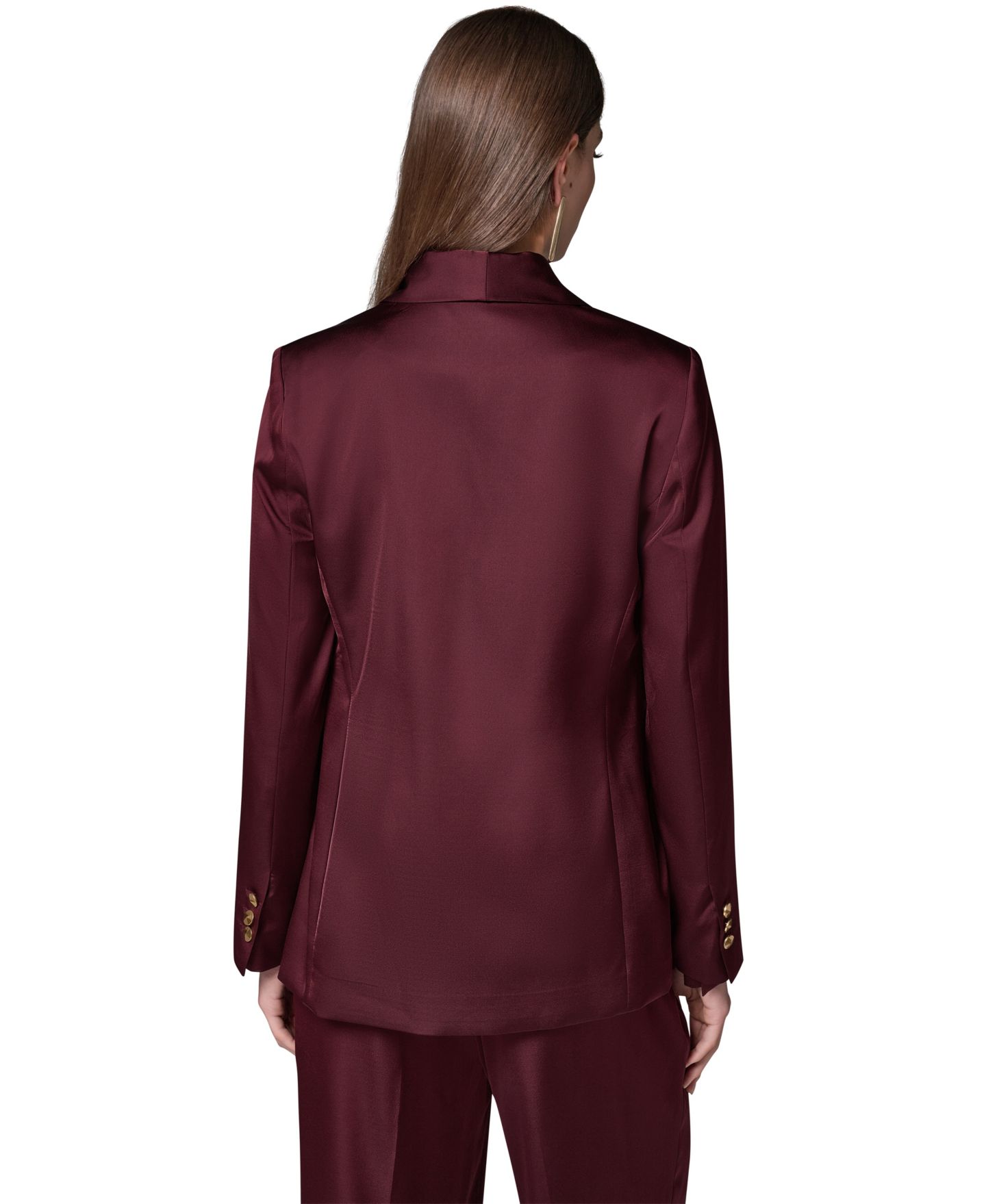 Женский пиджак Donna Karan New York Satin Shawl Lapel Shoulder-Padded Blazer, цвет: Чёрный вишнёвый — фото 4