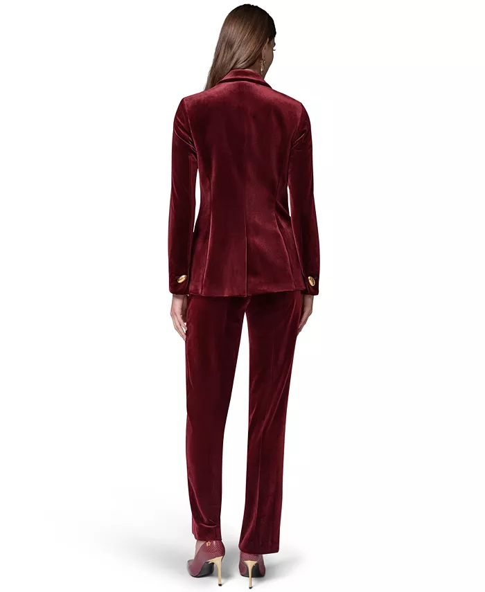Women's Classic Velvet 1-Button Shoulder-Padded Blazer - thumbnail 7