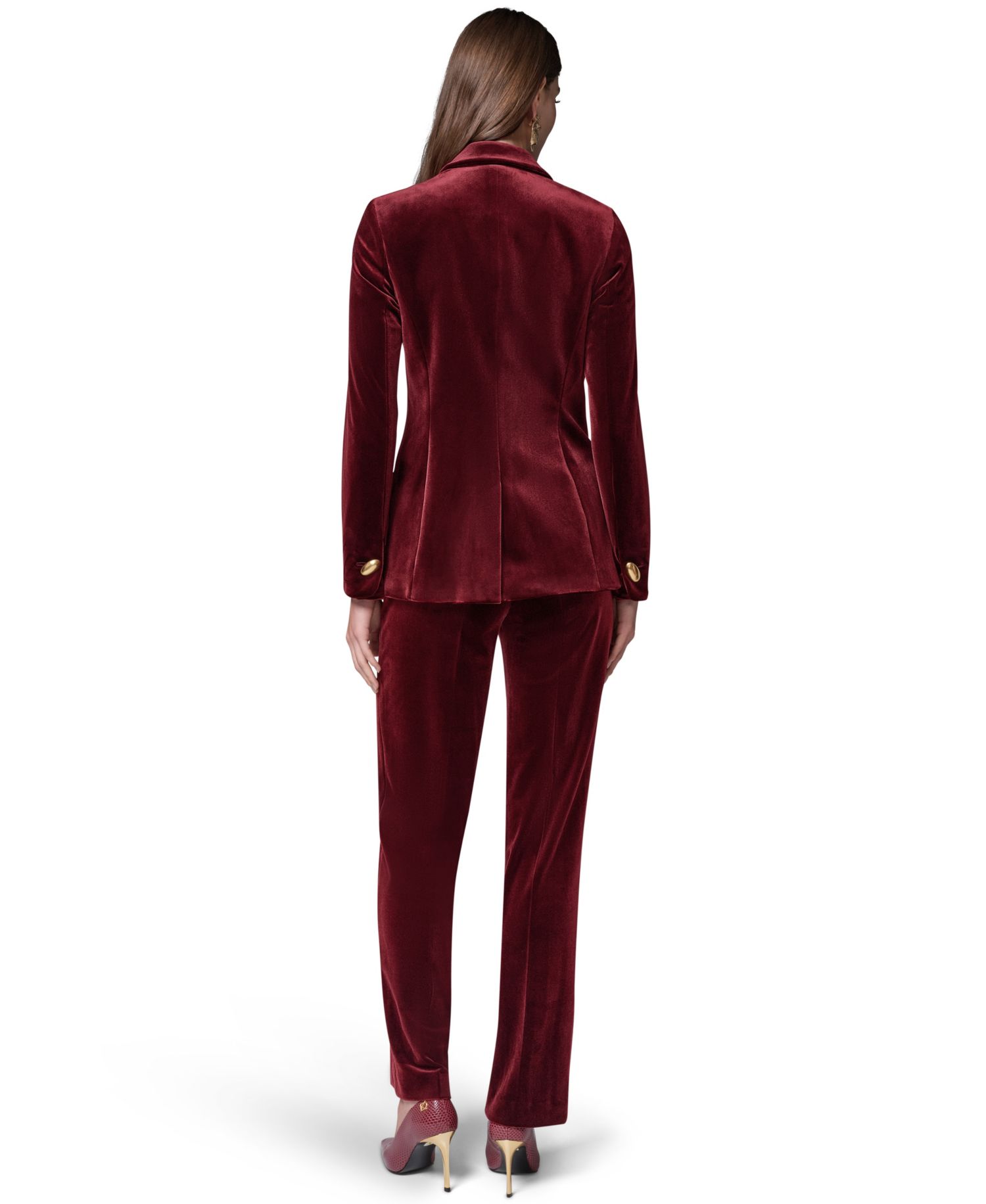 Women's Classic Velvet 1-Button Shoulder-Padded Blazer