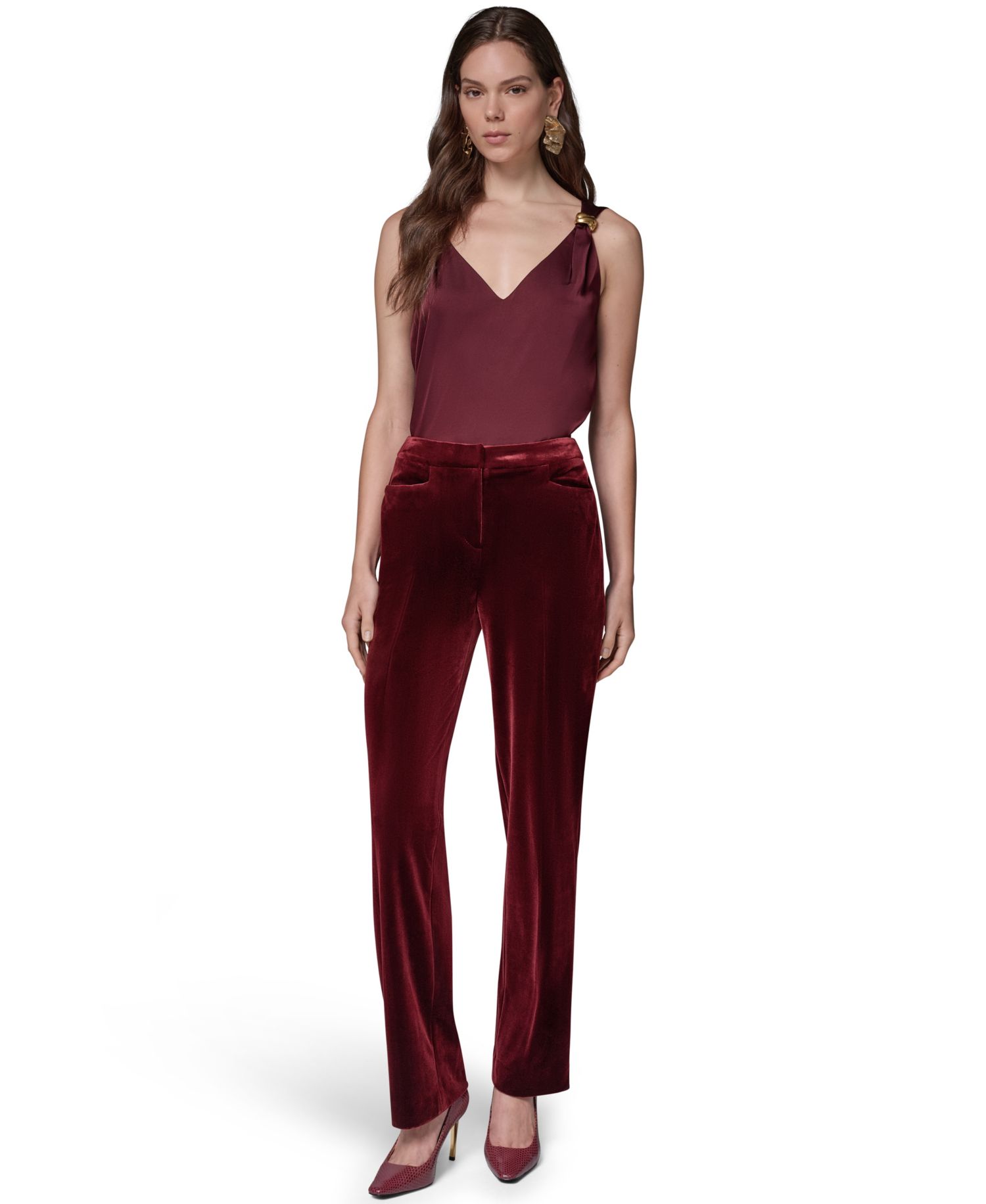Women's Classic No Front Velvet Straight Mid-Rise Pants
