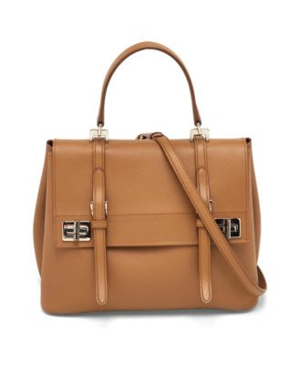 Textured Leather Turn-Lock Top Handle Satchel