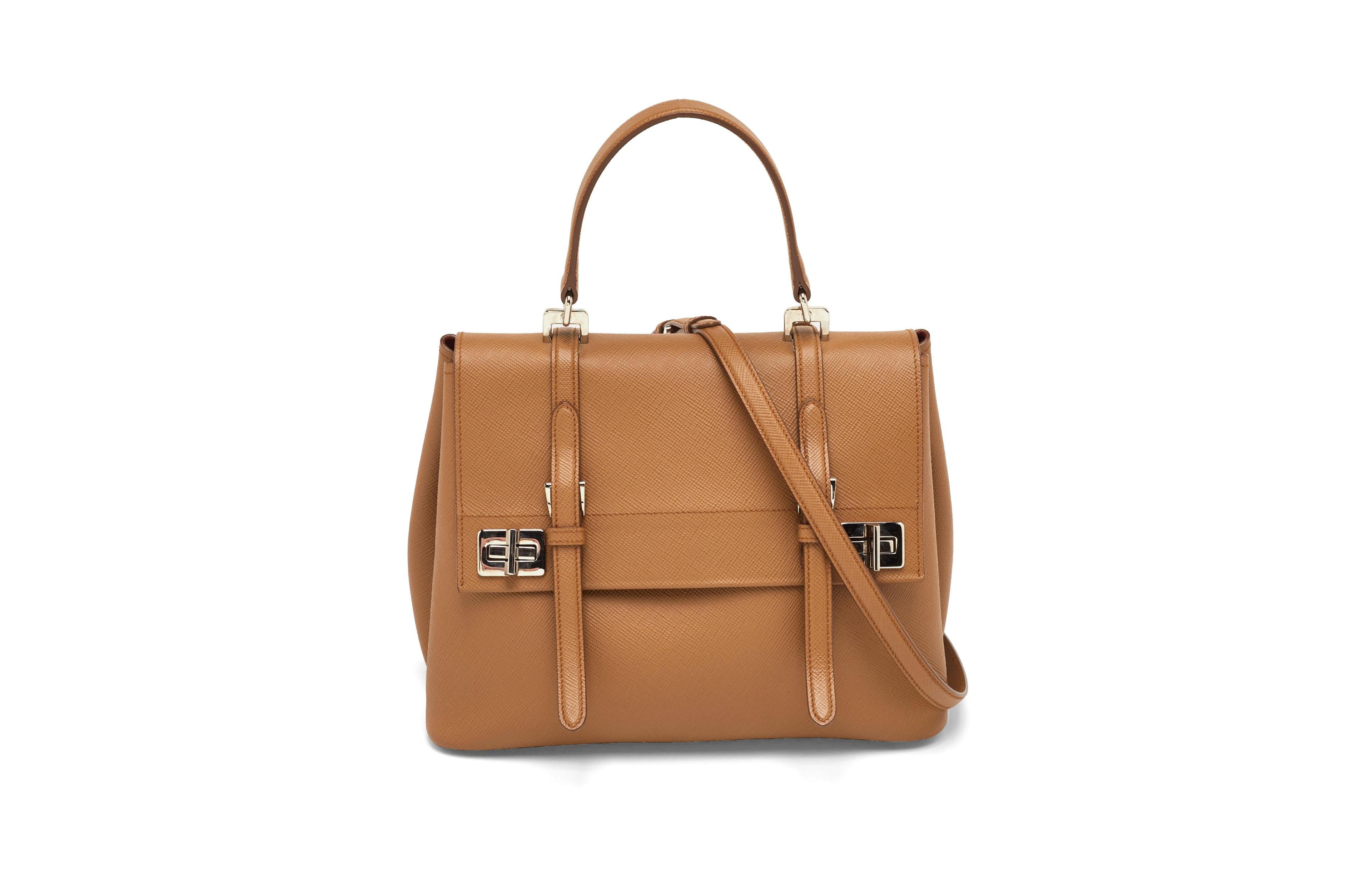 Pre-Owned Prada Textured Leather Turn-Lock Top Handle Satchel