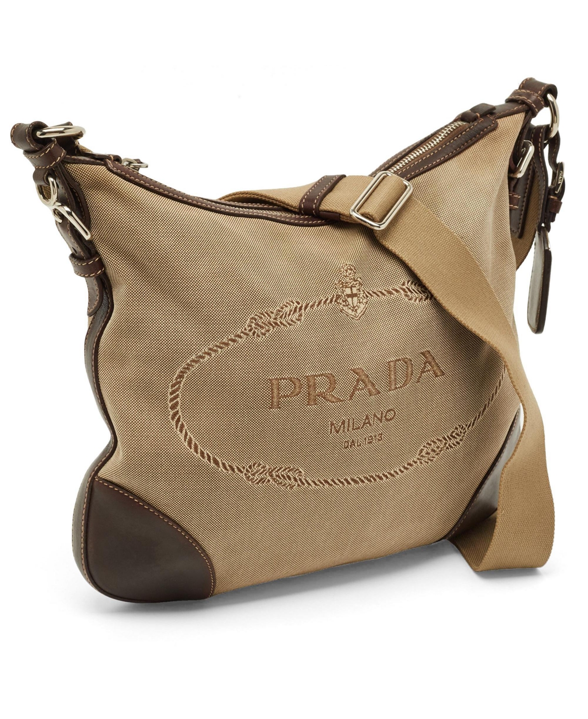 Pre-Owned Prada Logo Jacquard Canvas and Leather Messenger Bag