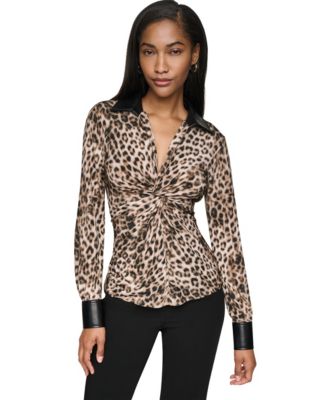 Women's Leopard-Print Faux-Leather Blouse