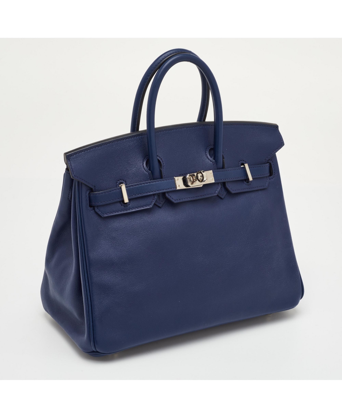 Pre-Owned Hermes Women's Birkin 25 Finish Bleu Saphir Swift Leather Tote