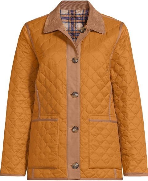 Женская куртка Lands' End Print Reversible Barn Quilted Insulated, цвет: Оранжевый имбирный / Клетчатый