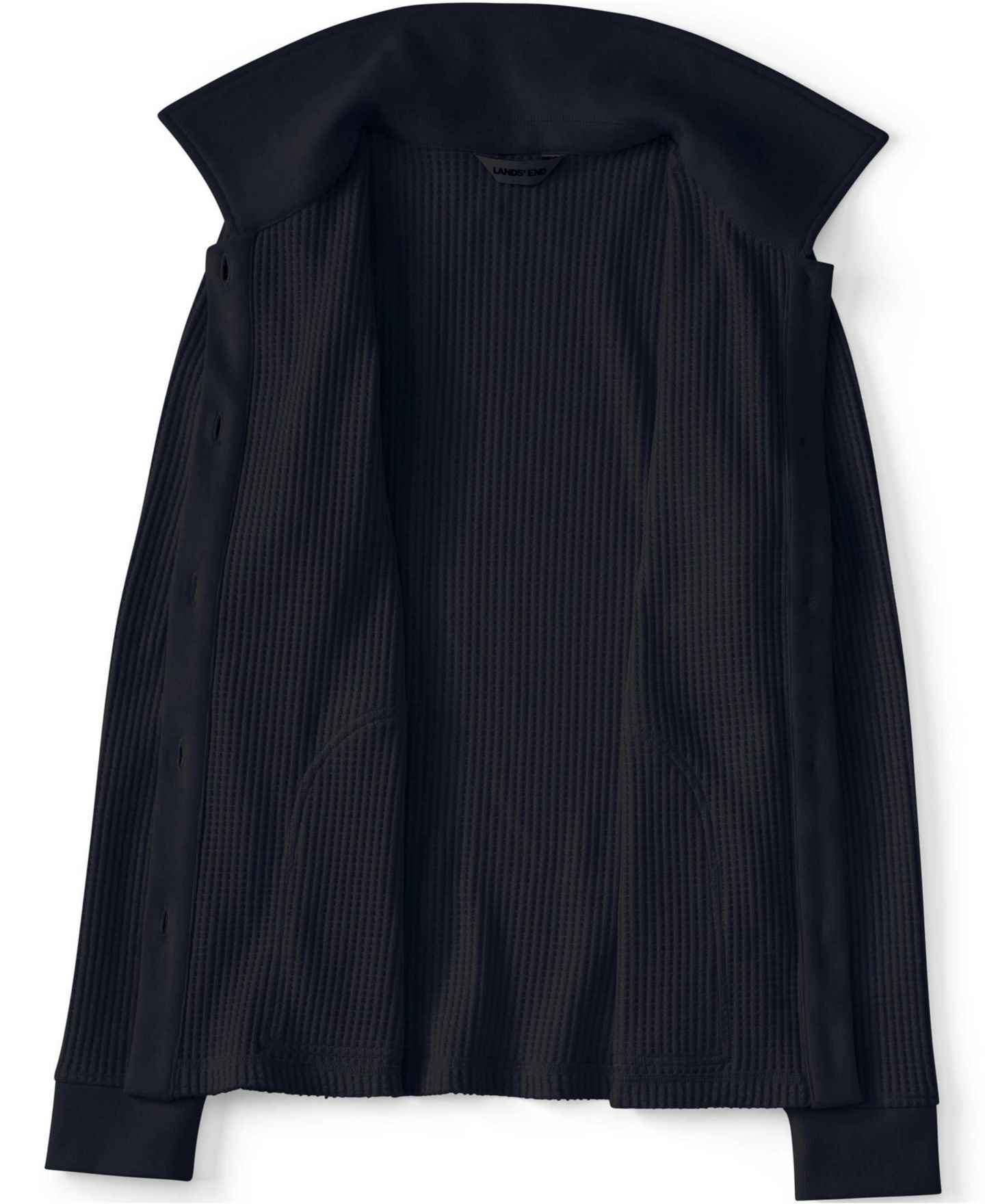 Женские куртки Lands' End Long Sleeve Waffle Collared Shacket, цвет: Чёрный — фото 2