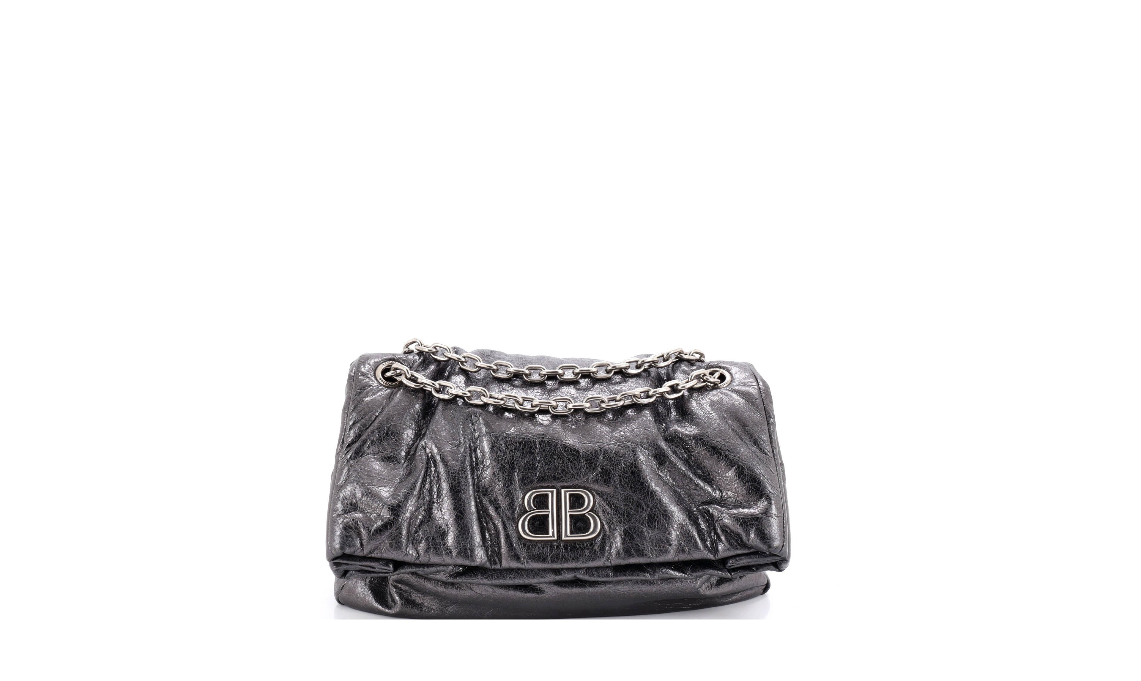 Pre-Owned Balenciaga Medium Monaco Chain Flap Shoulder Bag Leather