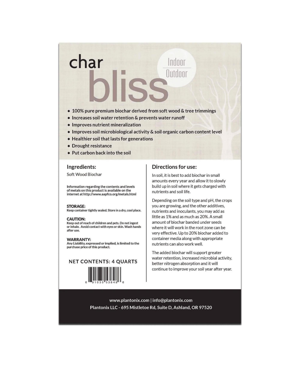 Plantonix Char Bliss Indoor Outdoor Premium Biochar Soil Conditioner, 30 Quarts