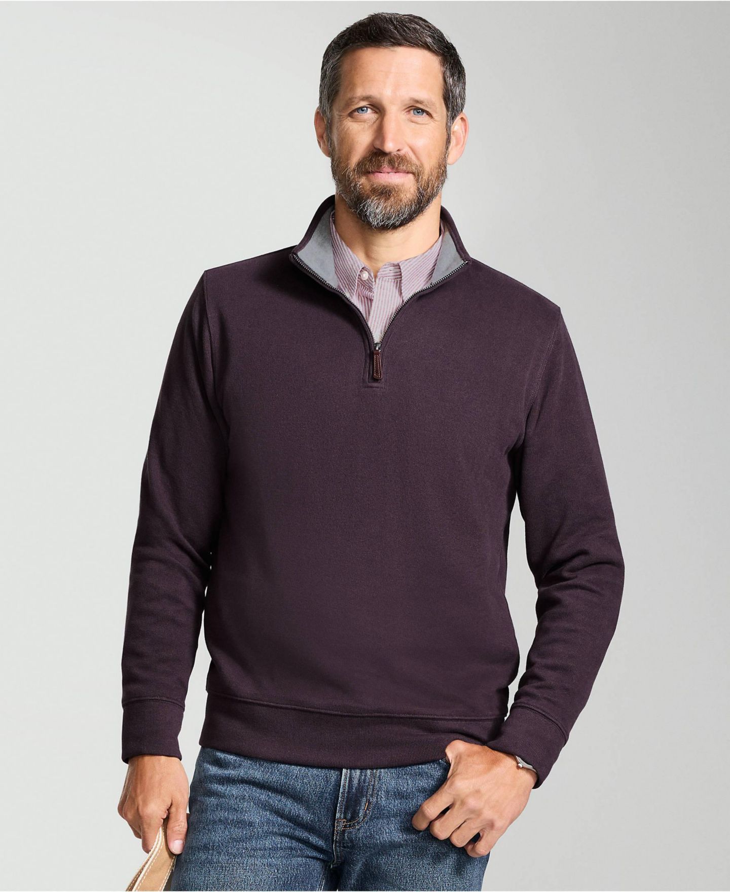 Мужской свитер Lands' End Big & Tall Bedford Rib Quarter Zip Pullover, цвет: Чёрный — фото 4