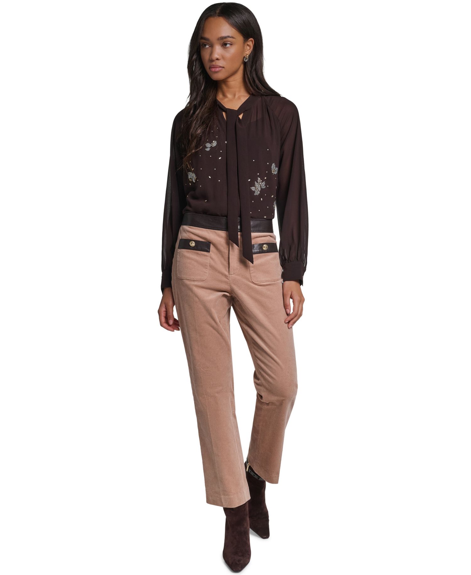 Petite High-Waist Straight Corduroy Pants