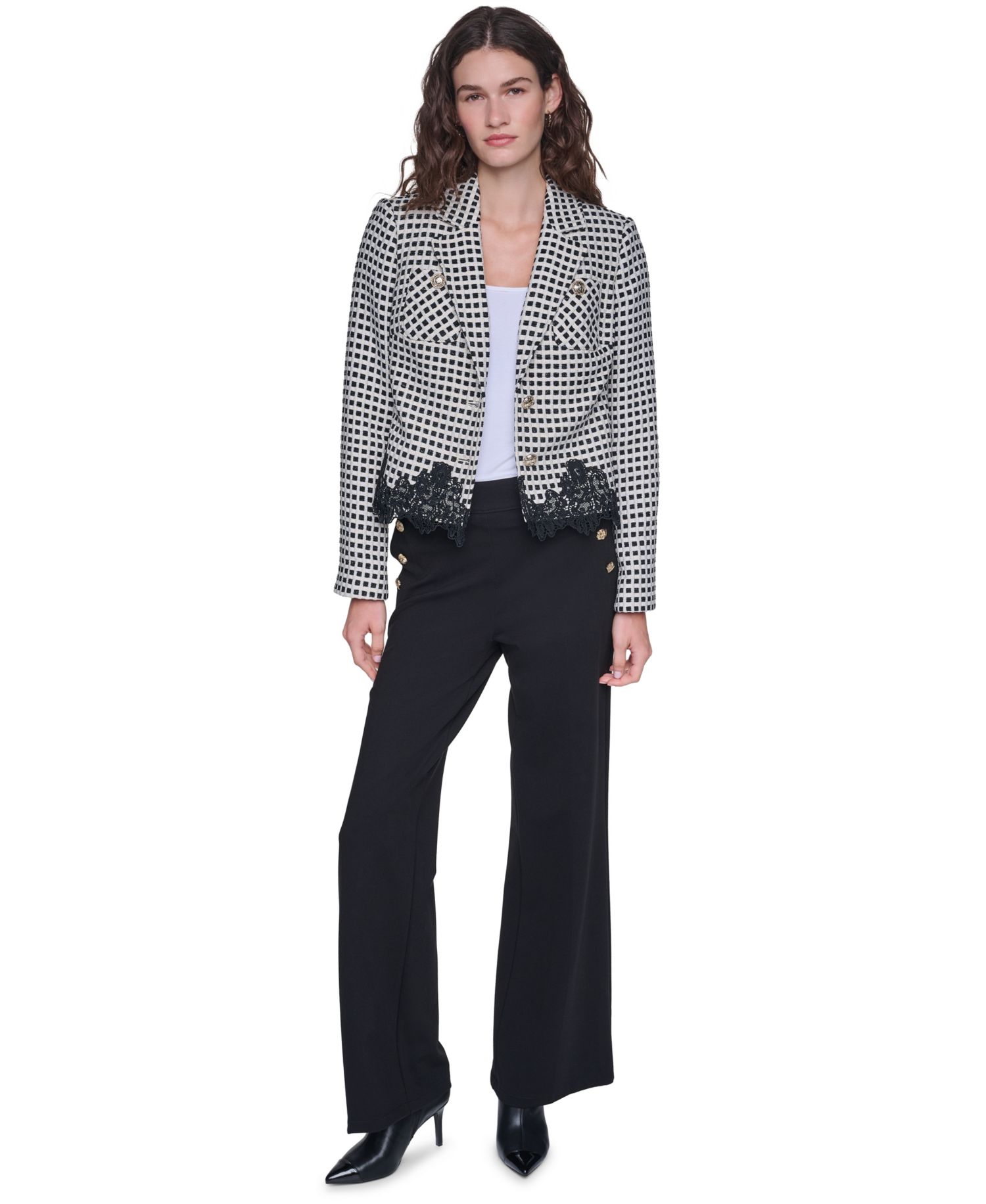 Women's Plaid Lace-Trim Blazer