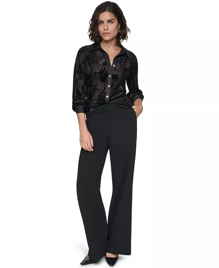 Women's Long-Sleeve Collared Burnout-Floral Blouse - thumbnail 6