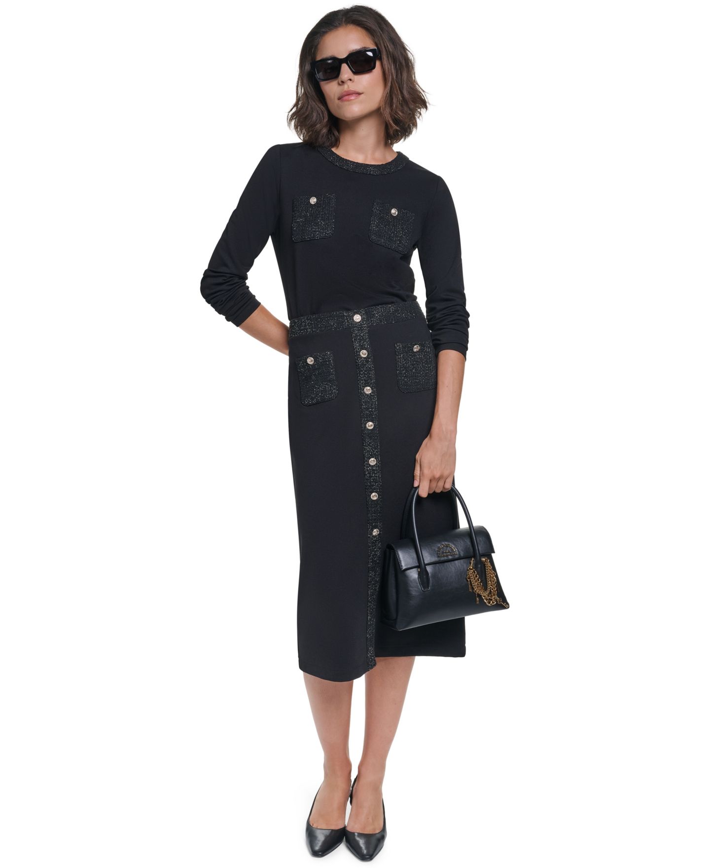 Женская юбка KARL LAGERFELD PARIS Midi Pencil, цвет: Чёрный — фото 6
