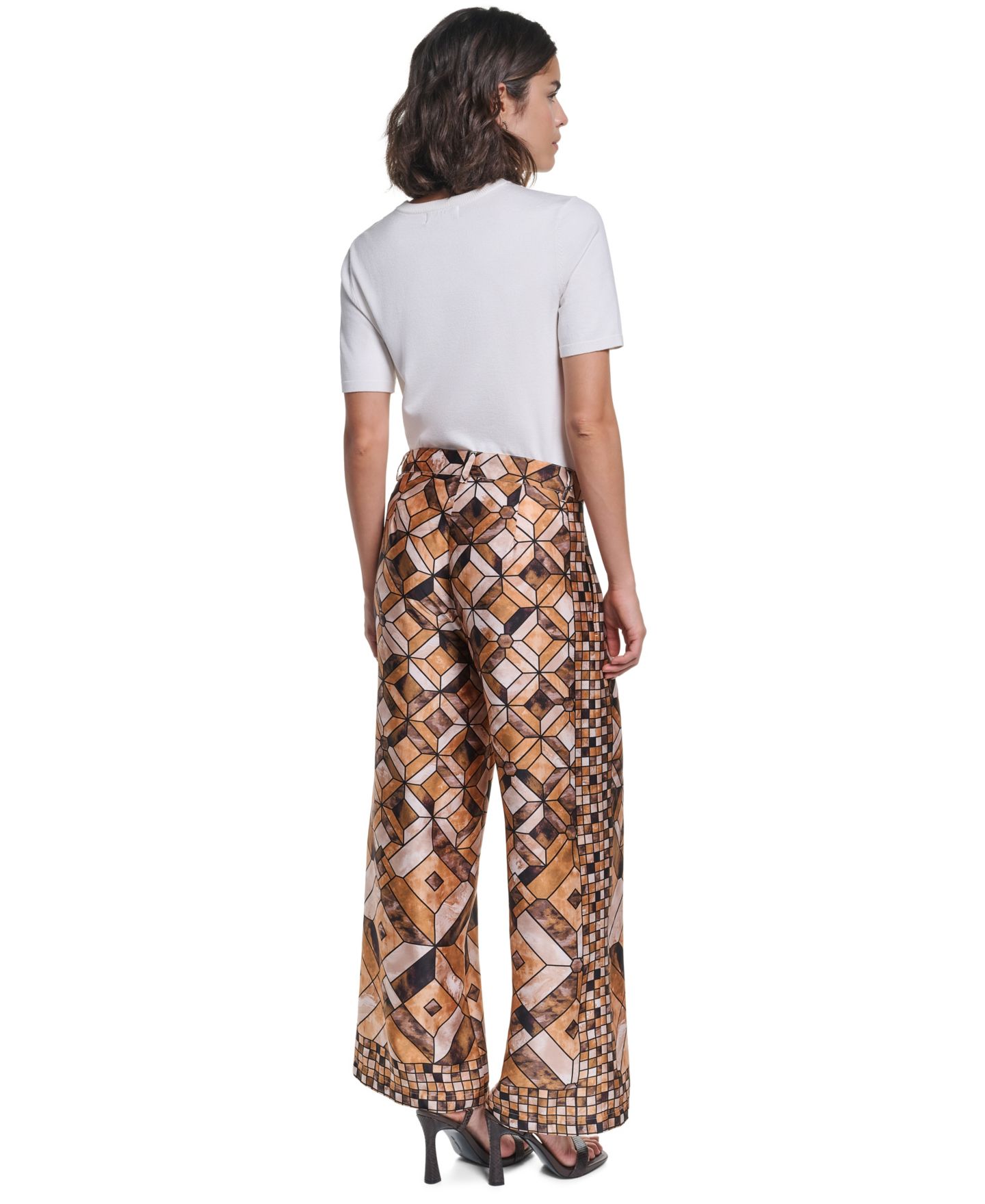 Женские брюки KARL LAGERFELD PARIS Geometric-Print Pleated Wide-Leg, цвет: Сепия комбинированный — фото 6