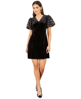 Women's Puff-Sleeve Velvet Mini Dress