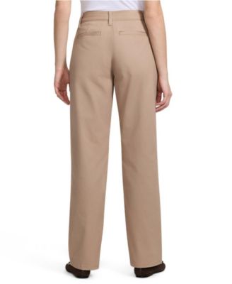 Women's Chino Mid Rise Pleated Relaxed Straight Leg Pants