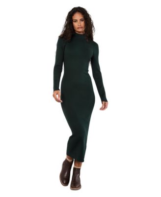 Women's Long-Sleeve Ribbed-Knit Mock-Neck Midi Dress