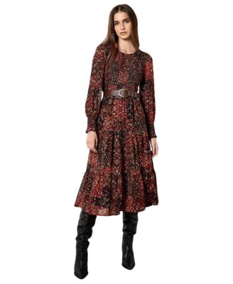 Women's Folk Ikat Smocked Midi Dress