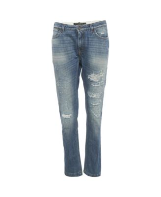 Women's Denim Distressed Boyfriend Logo Plaque Jeans