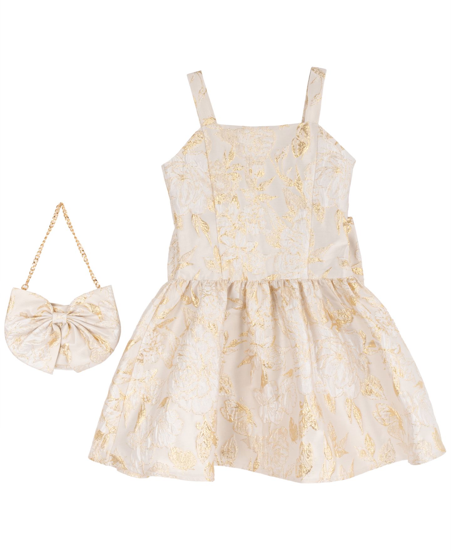 Платье Rare Editions Brocade Princess Bodice Square Neck Fit & Flare Metallic Floral для девочек, цвет: Слоновая кость — фото 4