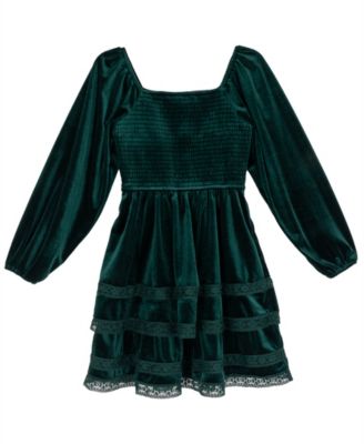 Toddler Girls' 7-16 Velvet Long-Sleeve Tiered Dress