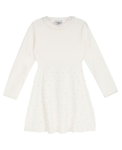 Платье Rare Editions Sweater Knit Imitation Pearl Embellished Long-Sleeve Fit & Flare Dress для девочек, цвет: Кремовый