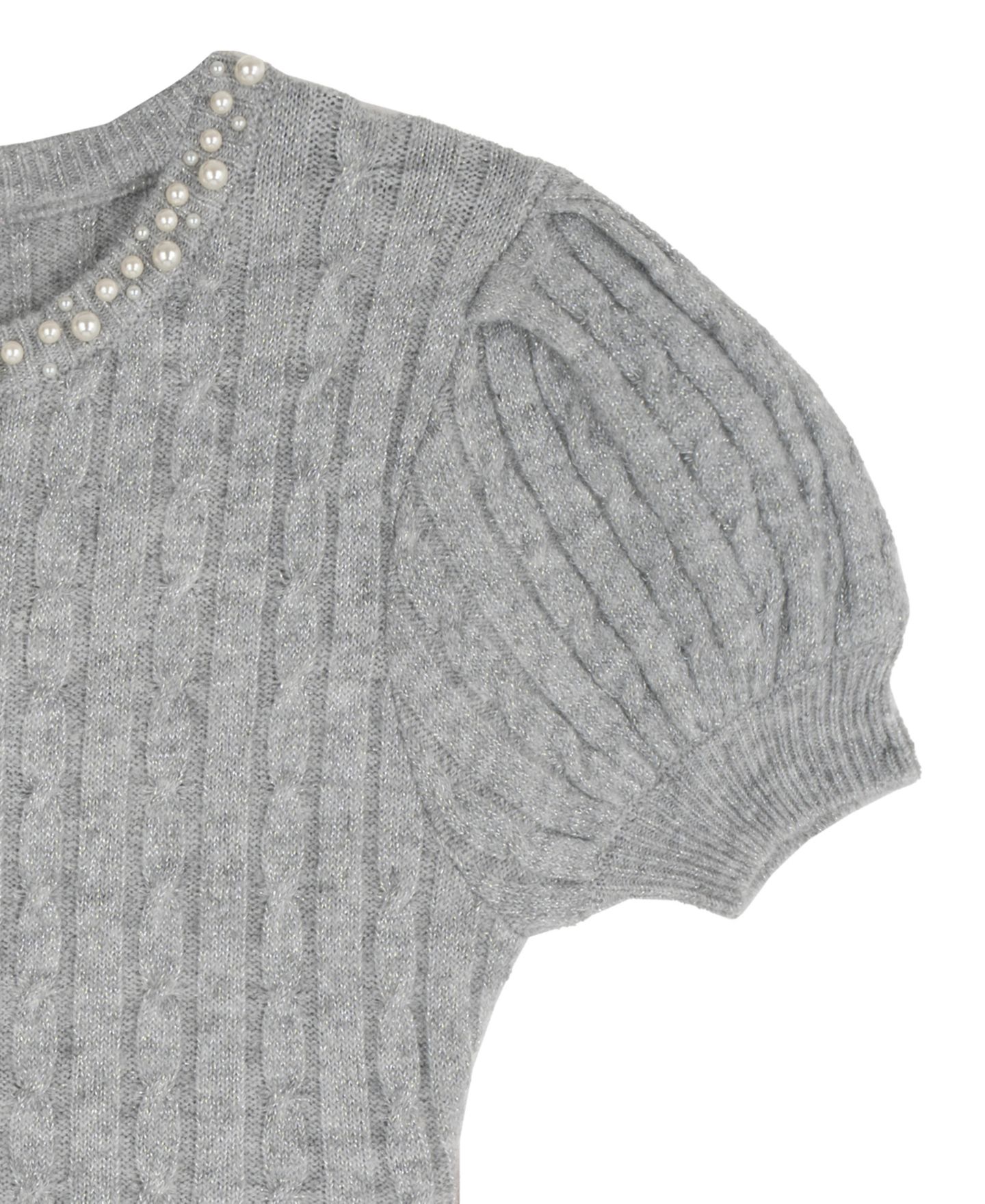 Платье Rare Editions Imitation Pearl-Embellished Puff-Sleeve Fit & Flare Sweater Dress для девочек, цвет: Серый — фото 6